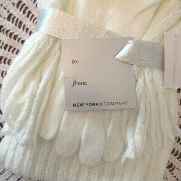 New York & Company White Metallic Cable Knit Scarf - Picture 5 of 5